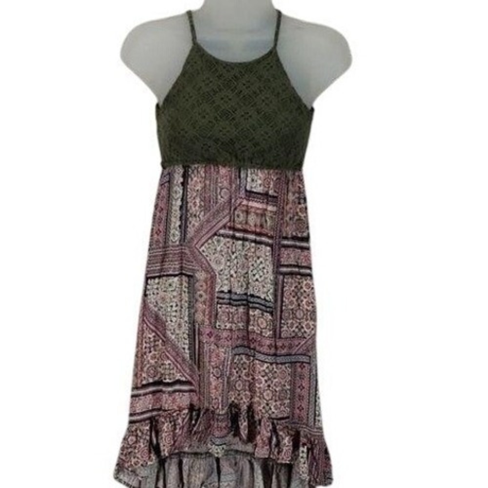Art Class Girls Olive Green Lace Patchwork High Low Dress Size S 6 6X
